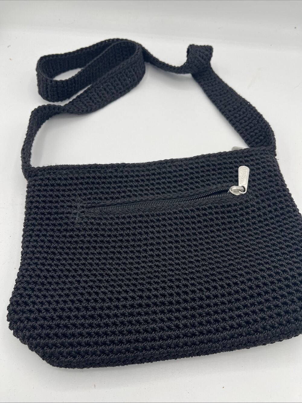 The Sak Black Crochet Crossbody Shoulder Bag Woven Small Zip Purse Vintage